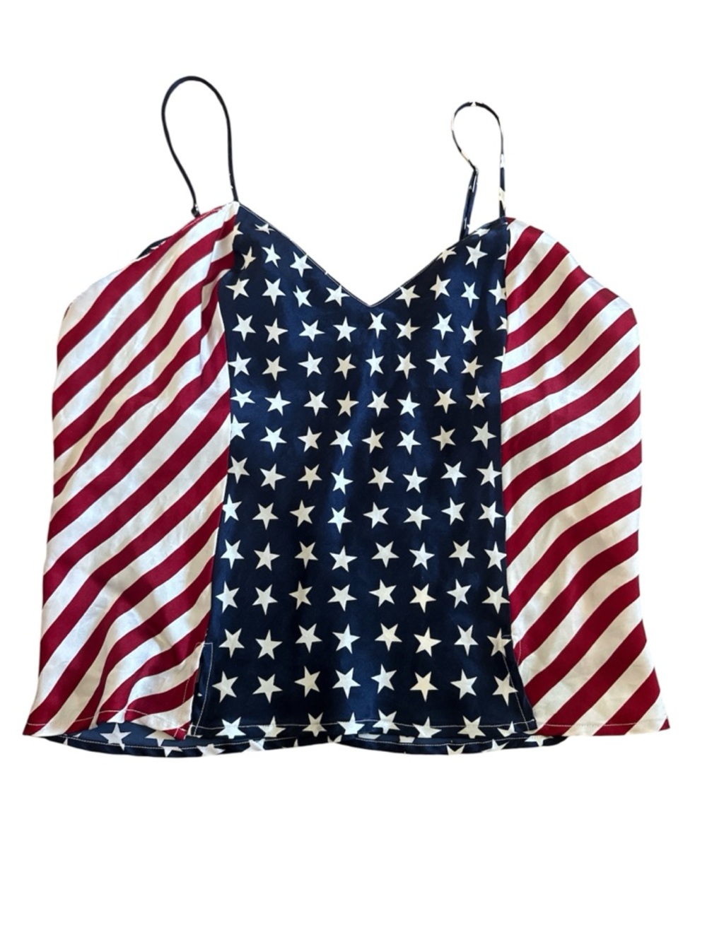 American Flag Print silk Spaghetti Strap Tank Top - Red, White & Blue